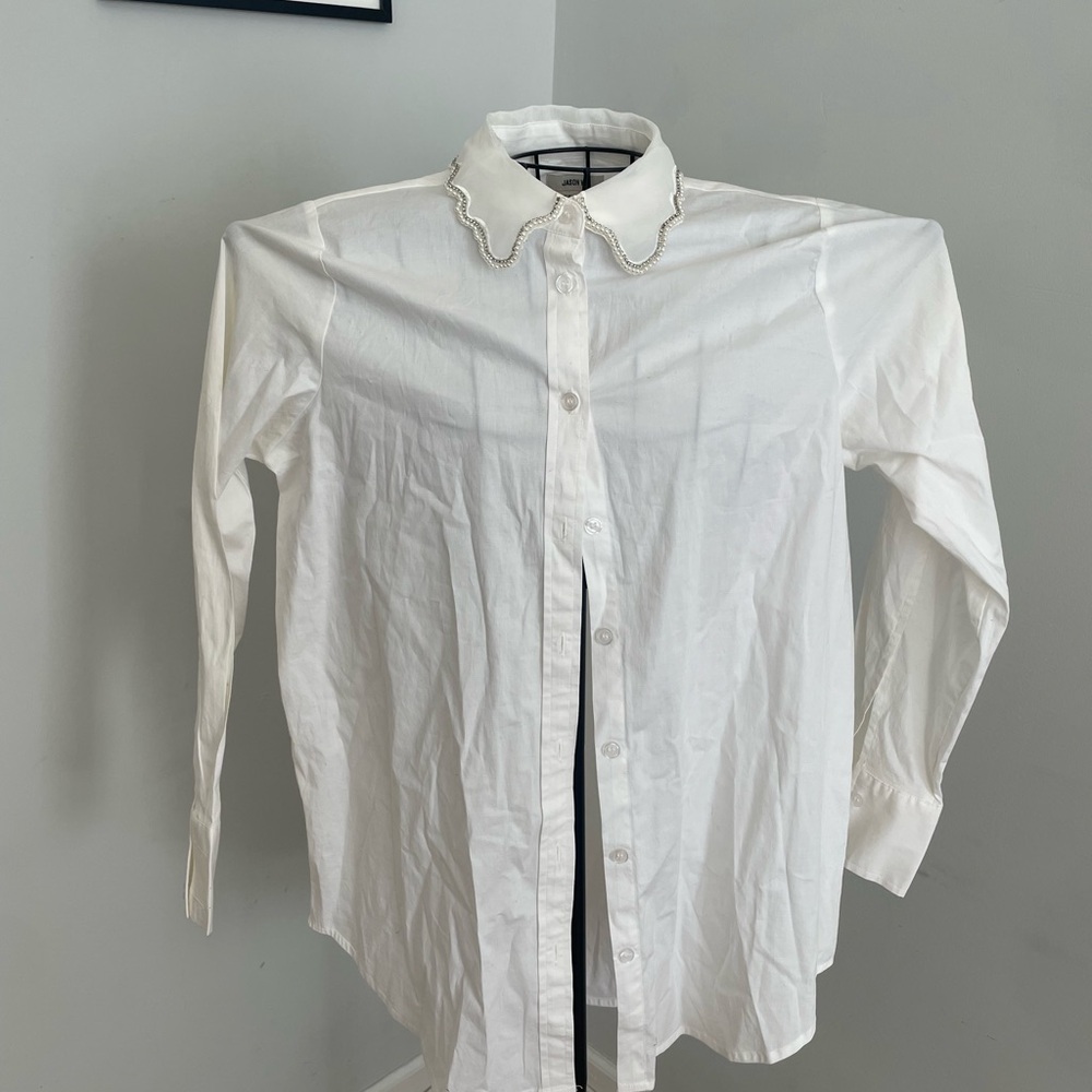 Jason Wu White Shirt with Embellished Collar - Picture 2 of 9
